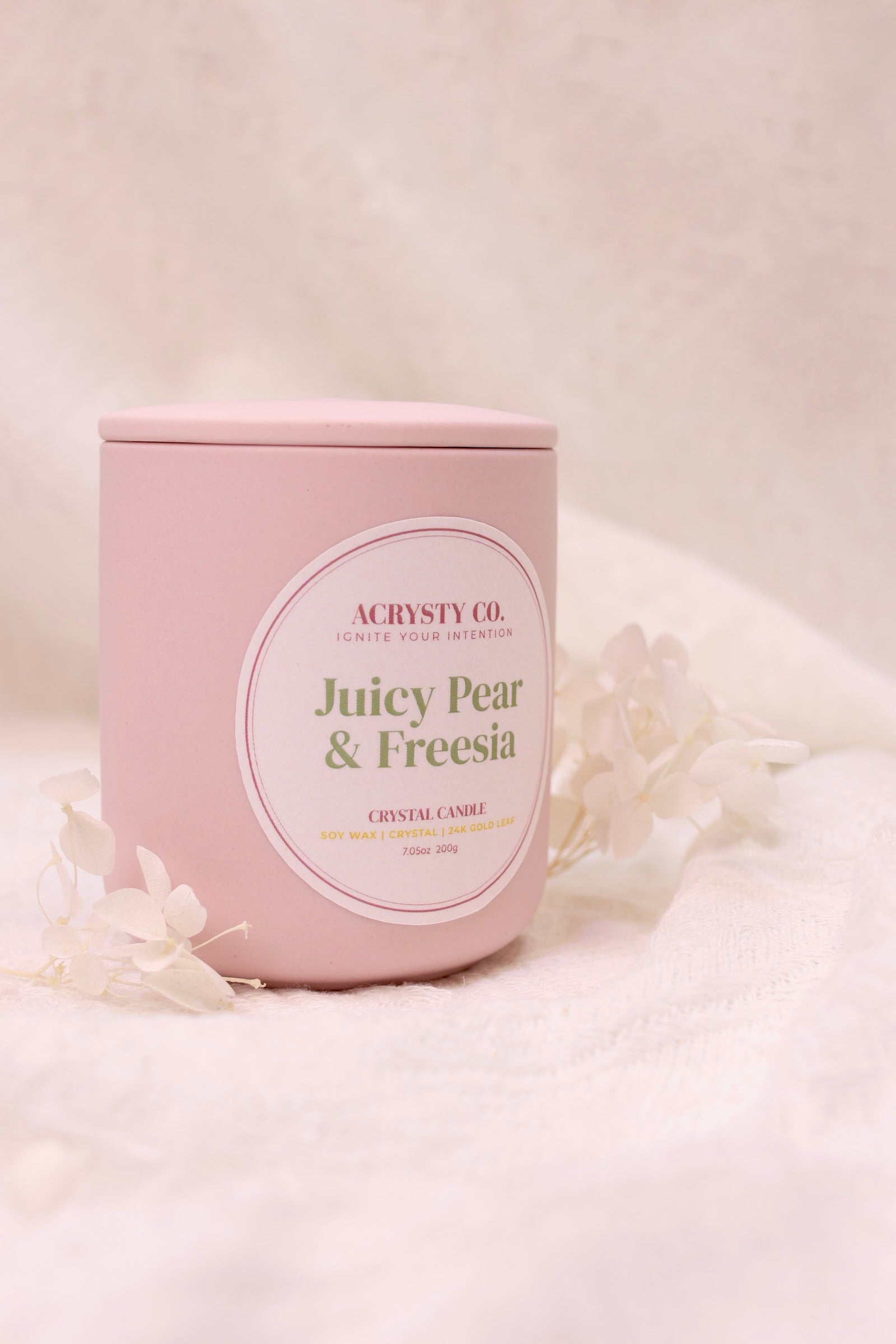 Crystal Intention Candle - Juicy Pear & Freesia (200g)