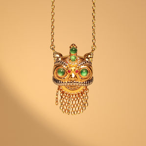 18K Gold Plated Lion Dance Head Pendant with Chain
