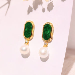 Xmas Exclusive - #11 Collector's Spicy Green Grade A Jadeite with Pearl Earring