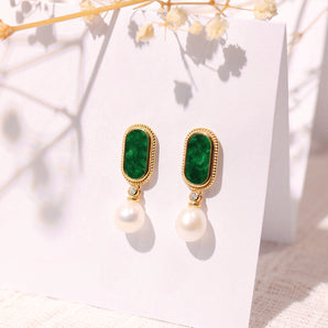 Xmas Exclusive - #11 Collector's Spicy Green Grade A Jadeite with Pearl Earring