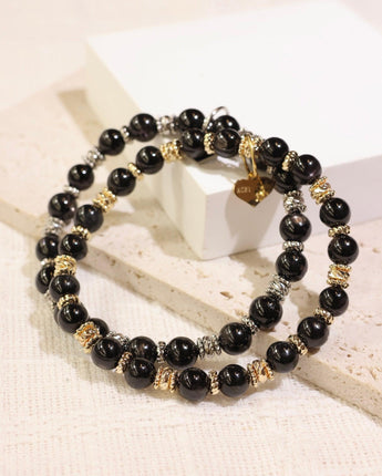 [ACD] Hypersthene & Faceted Obsidian Bracelet